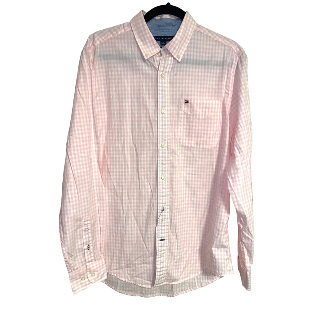 Tommy Hilfiger mens pink plaid button up shirt, new w tags! Size small